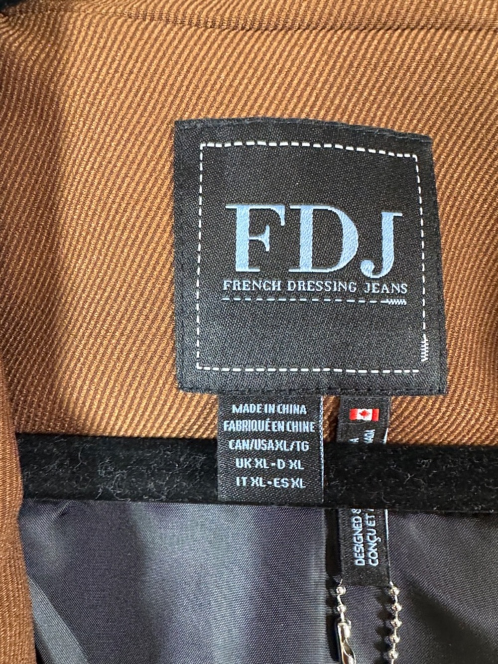 FDJ Brown Wool Blend Varsity Jacket Black Faux Leather Sleeves Preppy Chic XL - Picture 4 of 16
